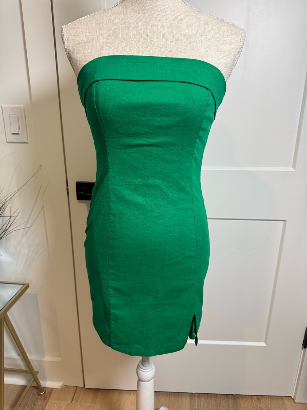 Thats So Fetch Strapless Green Linen Blend Mini Dress Size US 4